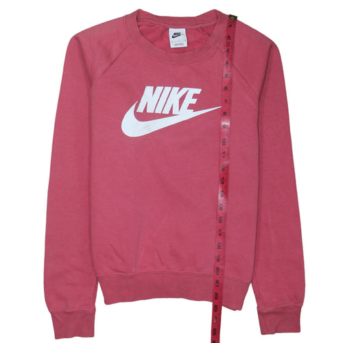 Nike Womens Pink Crew Neck Pullover Sweatshirt Small Logo Print