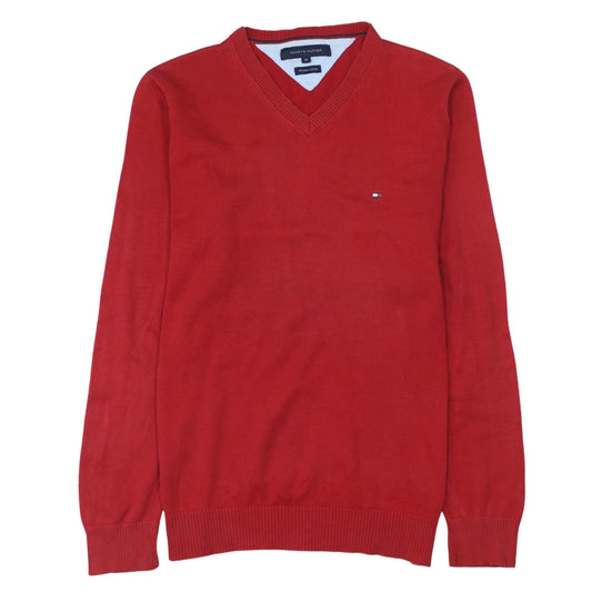 Tommy Hilfiger Men's Red V-Neck Cotton Jumper M Classic Knit