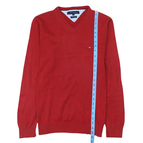 Tommy Hilfiger Men's Red V-Neck Cotton Jumper M Classic Knit