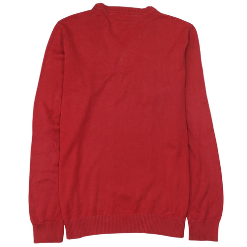Tommy Hilfiger Men's Red V-Neck Cotton Jumper M Classic Knit