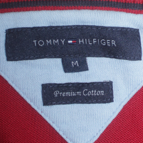Tommy Hilfiger Men's Red V-Neck Cotton Jumper M Classic Knit