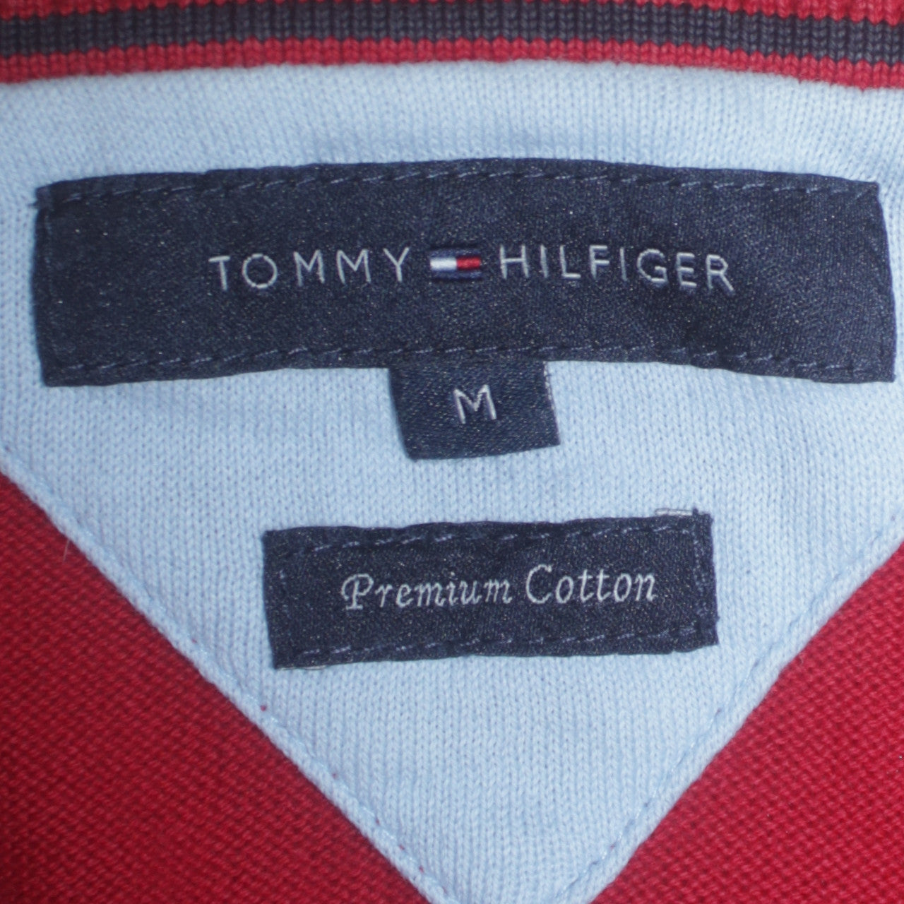Tommy Hilfiger Men's Red V-Neck Cotton Jumper M Classic Knit