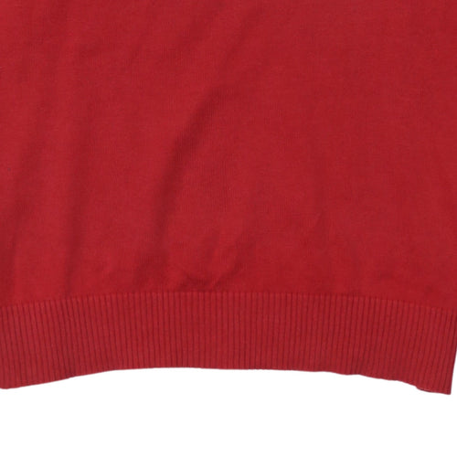 Tommy Hilfiger Men's Red V-Neck Cotton Jumper M Classic Knit