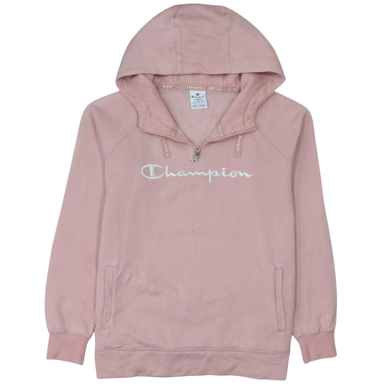 Champion Women's Pink 1/4 Zip Hoodie Large Embroidered Logo Cotton Blend