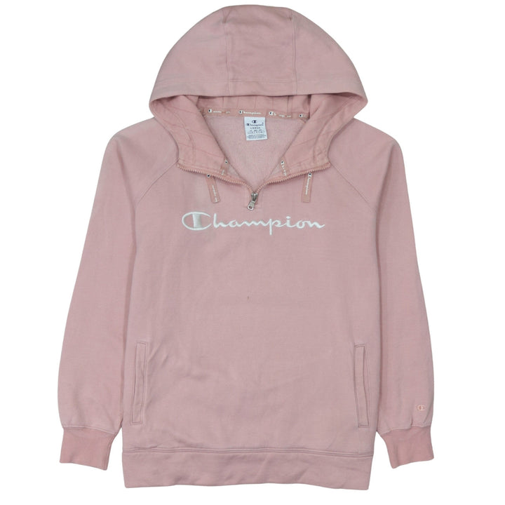 Champion Women's Pink 1/4 Zip Hoodie Large Embroidered Logo Cotton Blend