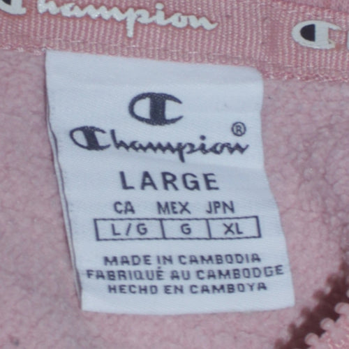 Champion Women's Pink 1/4 Zip Hoodie Large Embroidered Logo Cotton Blend
