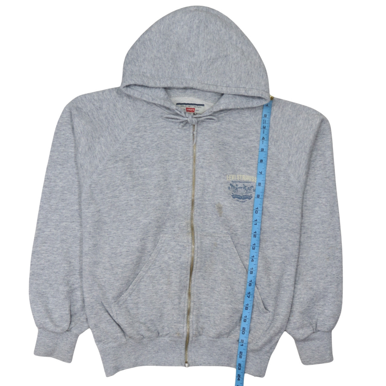 Levi's Men's Grey Full Zip Hoodie L Logo Fleece Vintage Sweatshirt