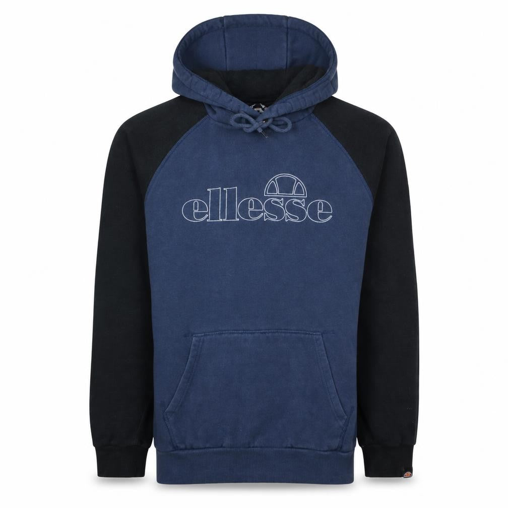 Front view of Ellesse Men’s Blue Pullover Hoodie L Graphic Logo Sportswear
