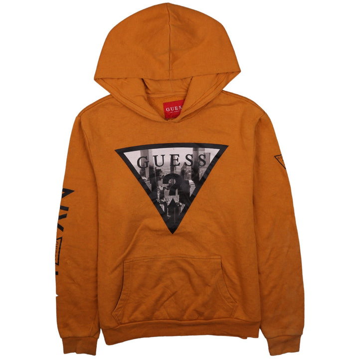 Guess Mens Brown Logo Pullover Hoodie Size S Fleece
