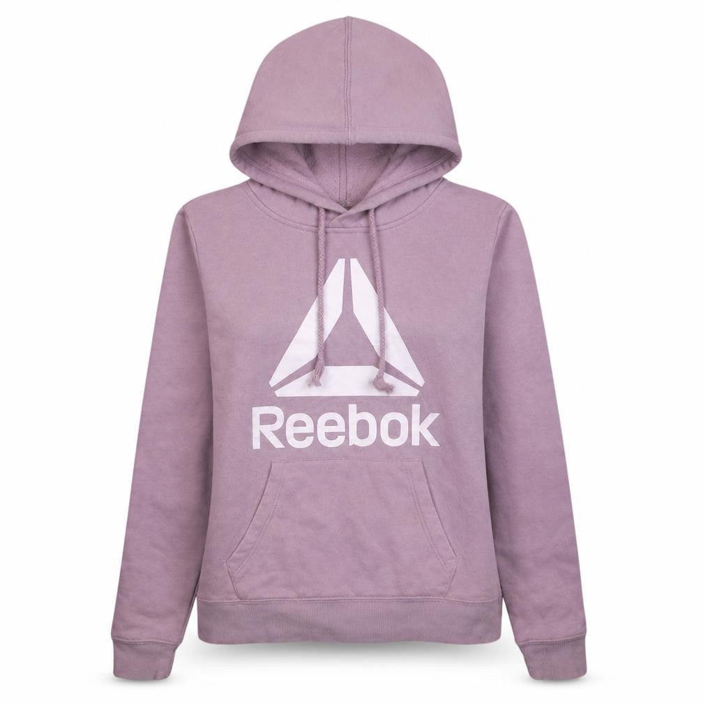 Front view of Reebok women’s purple xs pullover hoodie sweatshirt cotton blend