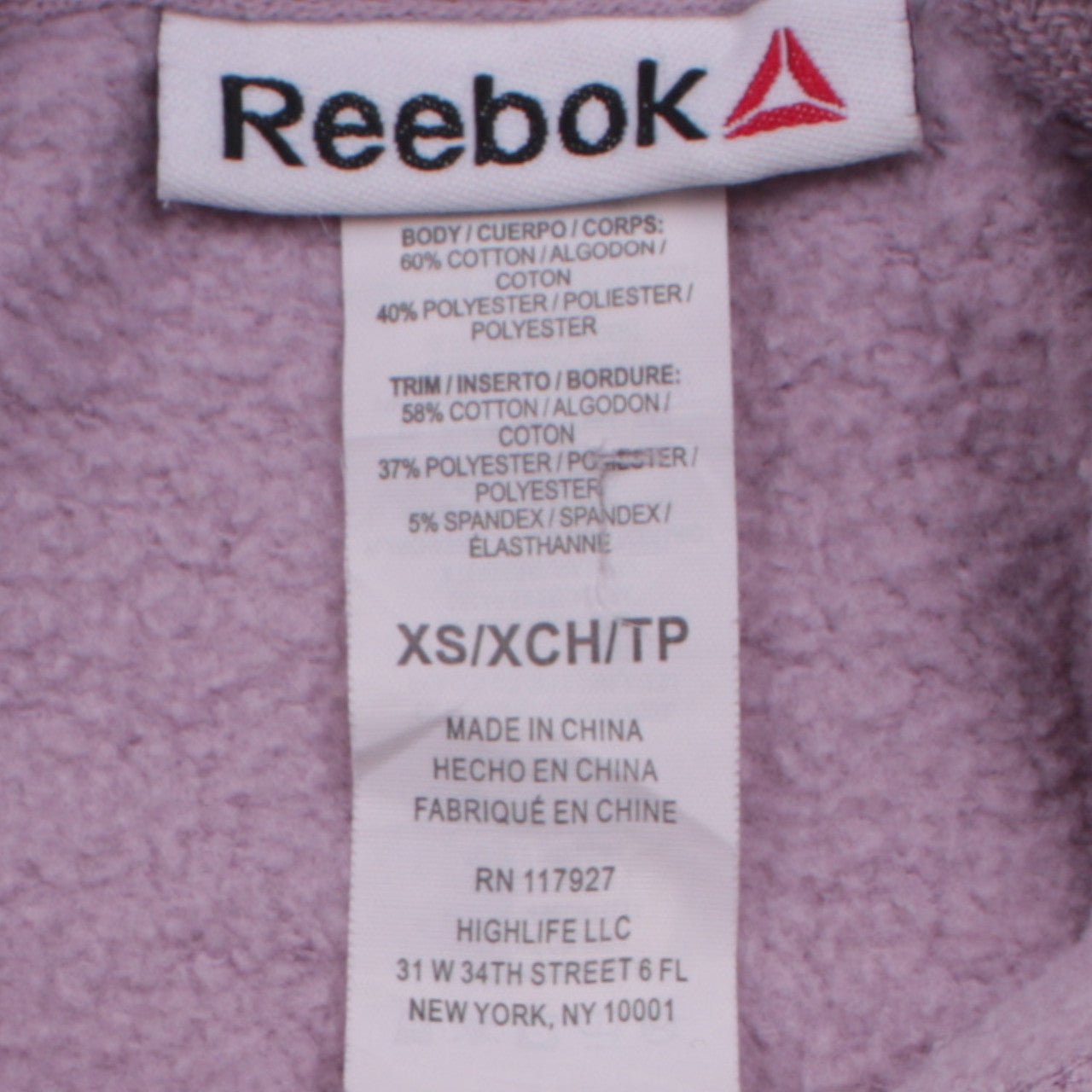 Reebok Womens Purple XS Pullover Hoodie Sweatshirt Cotton Blend