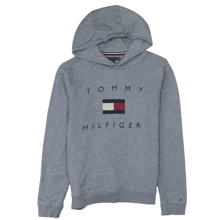 Tommy Hilfiger Boys Grey Pullover Hoodie Size 164 Logo Graphic Sweatshirt