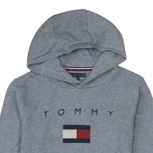 Tommy Hilfiger Boys Grey Pullover Hoodie Size 164 Logo Graphic Sweatshirt