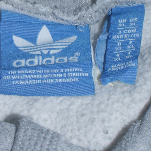 Adidas Mens Grey XL Pullover Hoodie Logo Fleece Sweatshirt