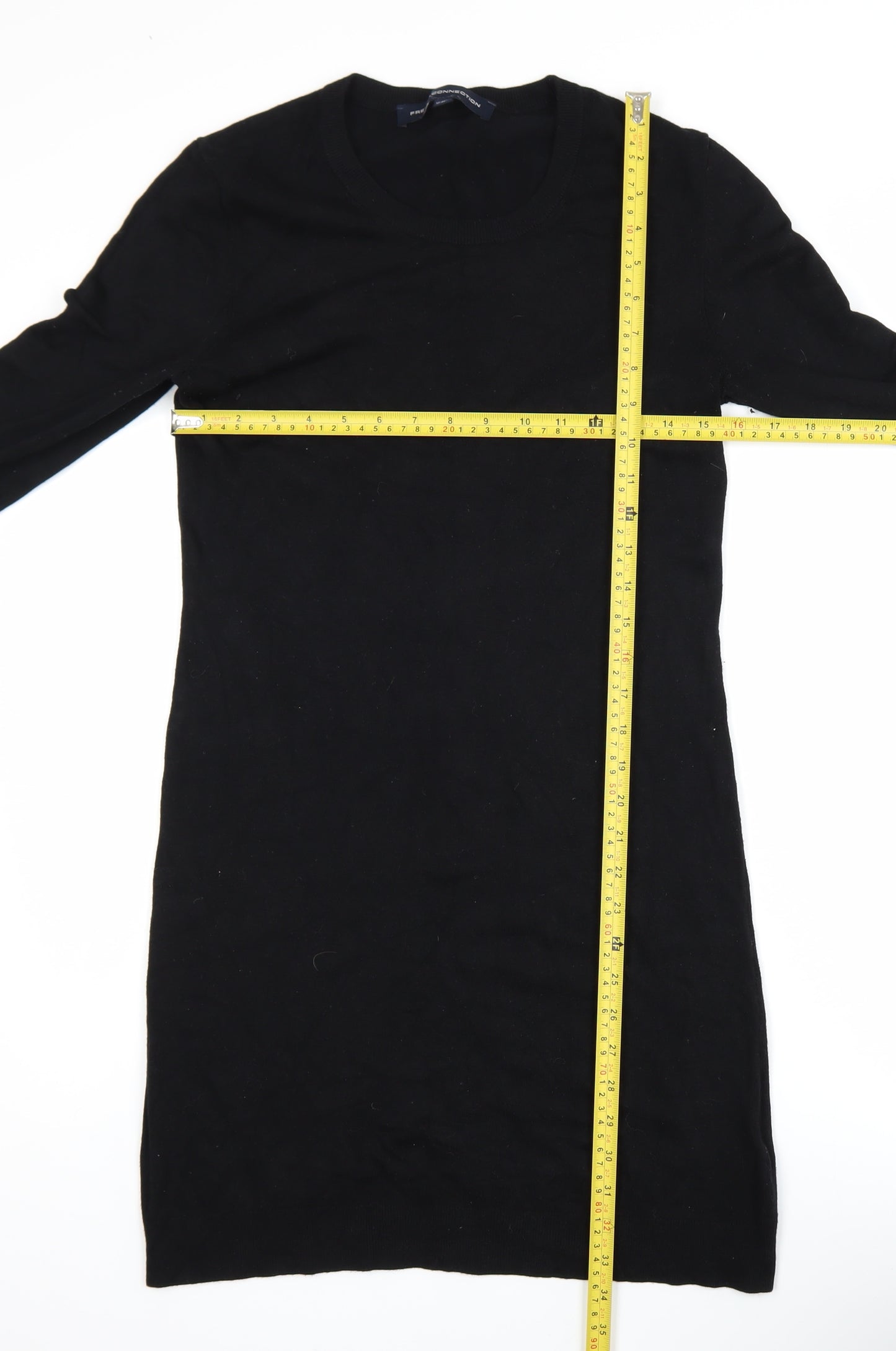 French Connection Women’s Black Knit Bodycon Long Sleeve Dress UK 16