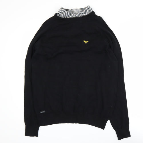 Threadbare Men’s Black Cotton Pullover Jumper Size L Classic Logo Knit