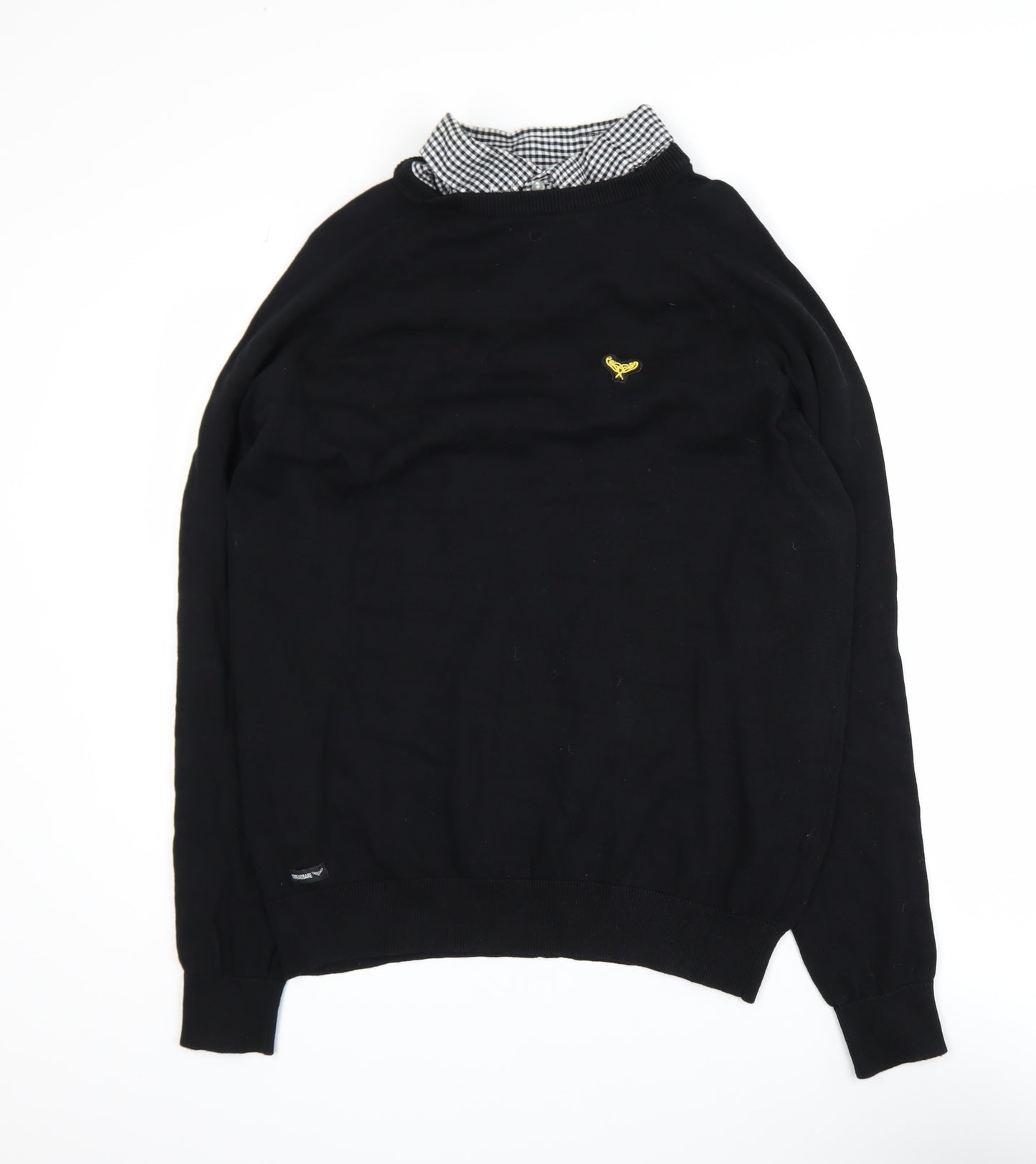 Threadbare Men’s Black Cotton Pullover Jumper Size L Classic Logo Knit