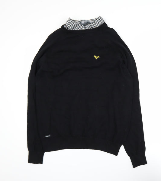 Threadbare Men’s Black Cotton Pullover Jumper Size L Classic Logo Knit
