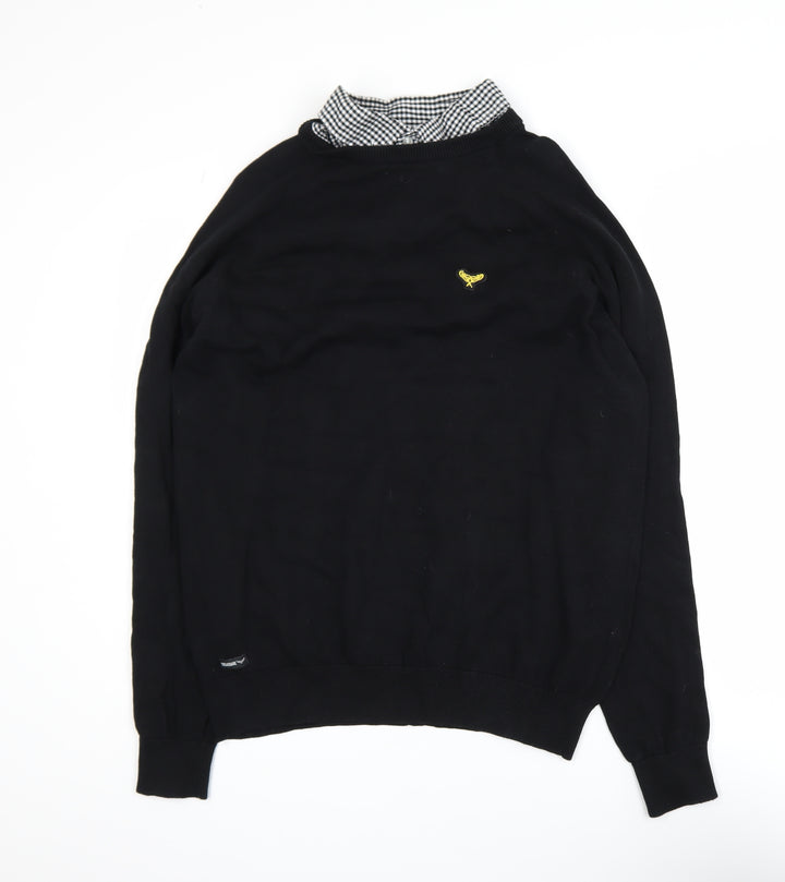 Threadbare Men’s Black Cotton Pullover Jumper Size L Classic Logo Knit