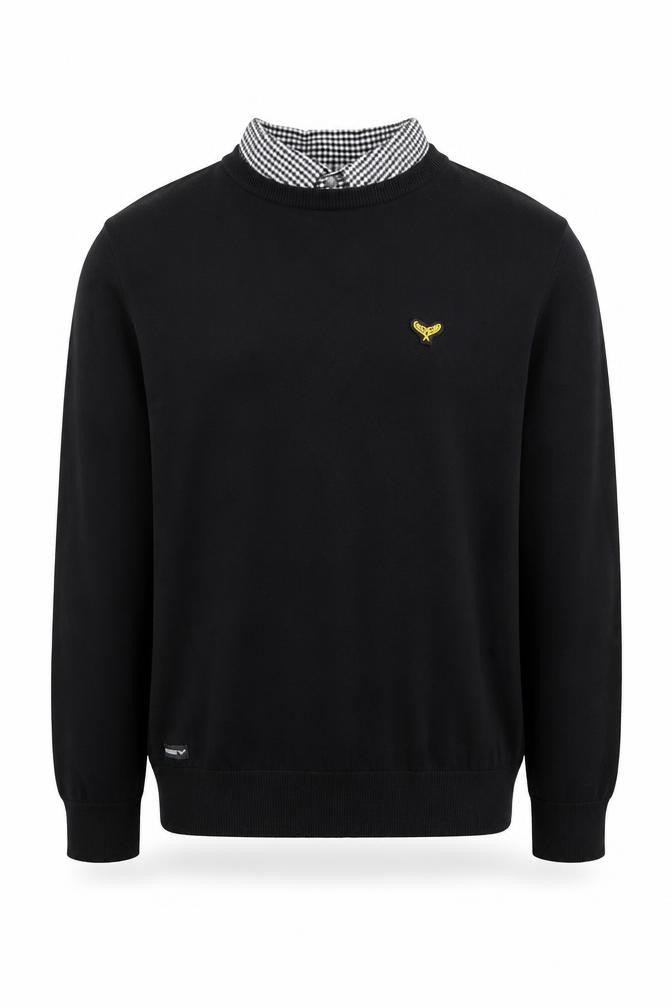 Front view of Threadbare Men’s Black Cotton jumper, size L, Classic Logo Knit