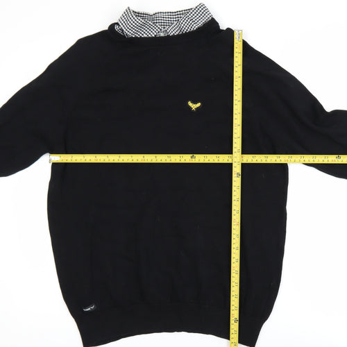 Threadbare Men’s Black Cotton Pullover Jumper Size L Classic Logo Knit