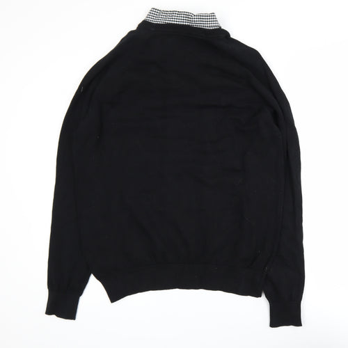 Threadbare Men’s Black Cotton Pullover Jumper Size L Classic Logo Knit