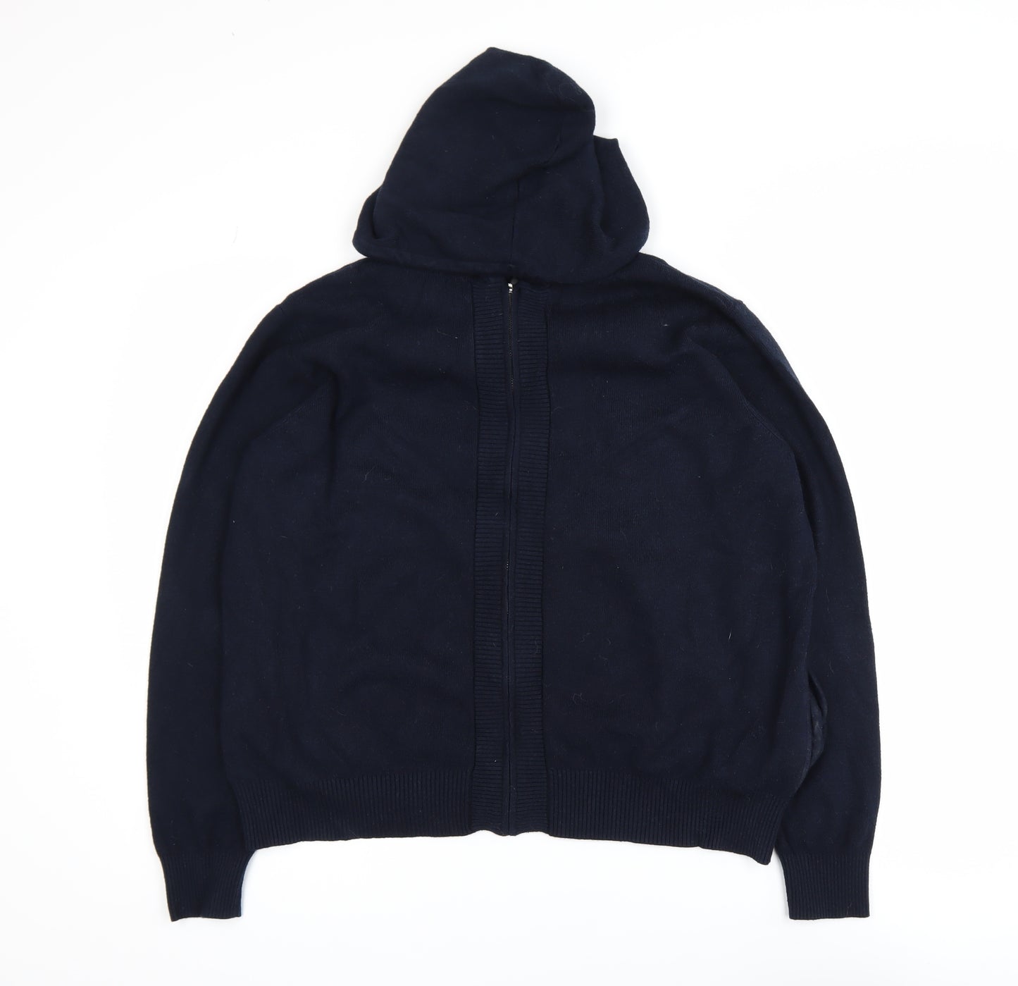 Marks and Spencer Mens Blue Full Zip Hooded Knit Jumper Size L