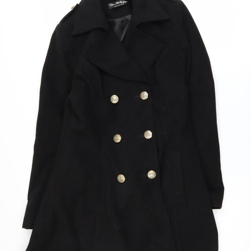 Miss Selfridge Women Black Long Pea Coat UK 10 Classic Style