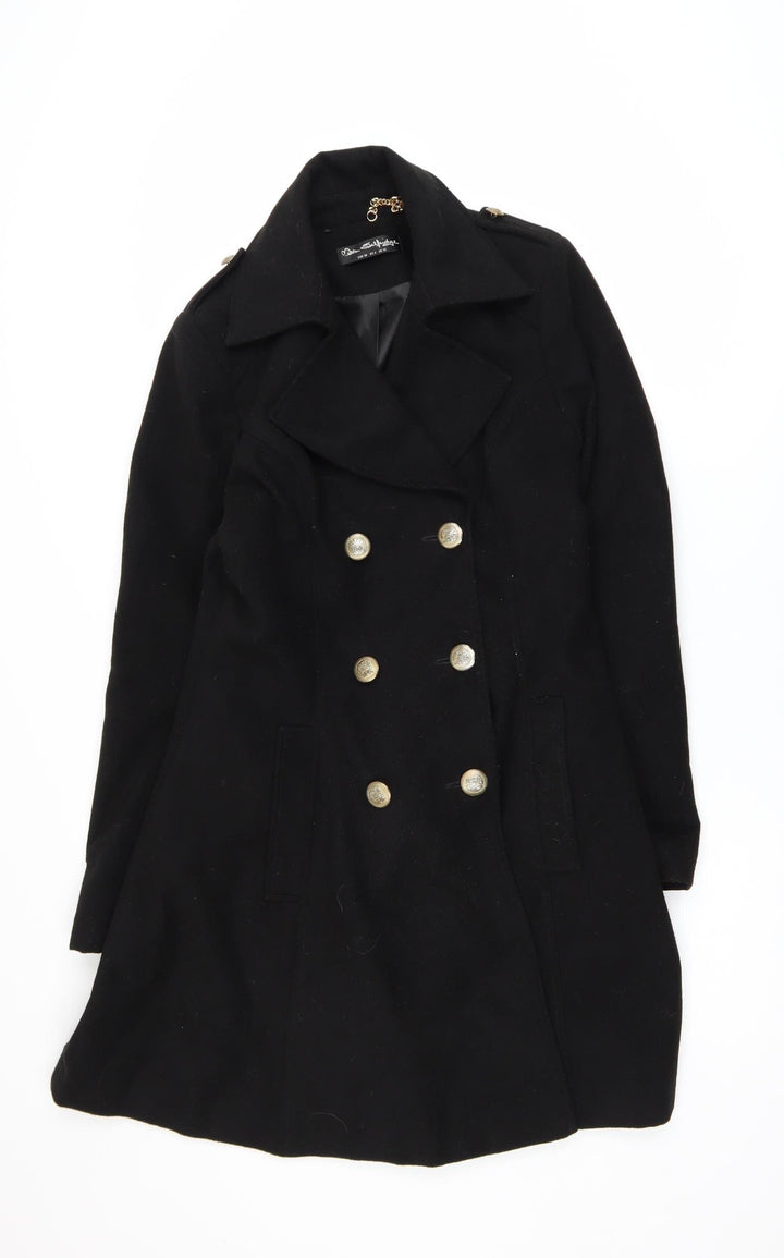 Miss Selfridge Women Black Long Pea Coat UK 10 Classic Style