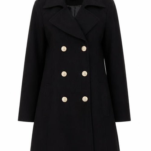 Miss Selfridge Women Black Long Pea Coat UK 10 Classic Style