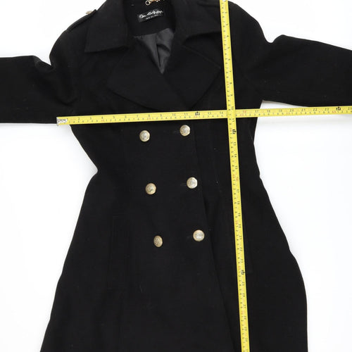 Miss Selfridge Women Black Long Pea Coat UK 10 Classic Style
