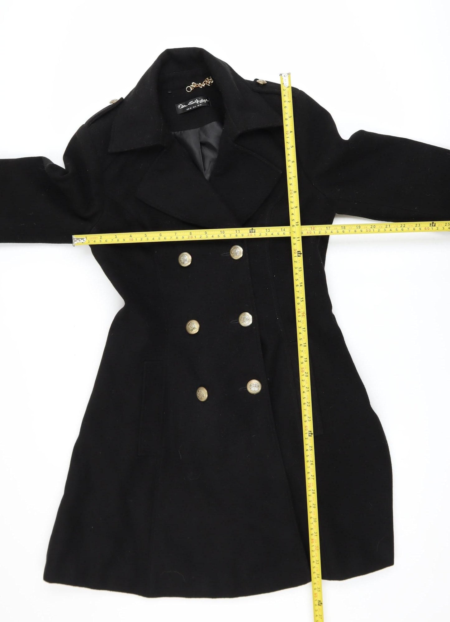 Miss Selfridge Women Black Long Pea Coat UK 10 Classic Style