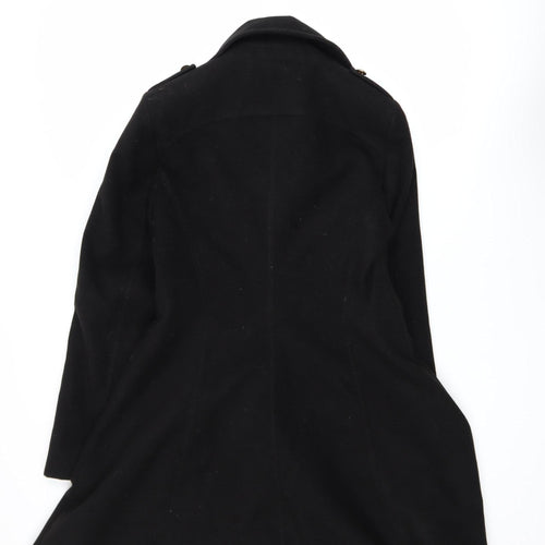 Miss Selfridge Women Black Long Pea Coat UK 10 Classic Style