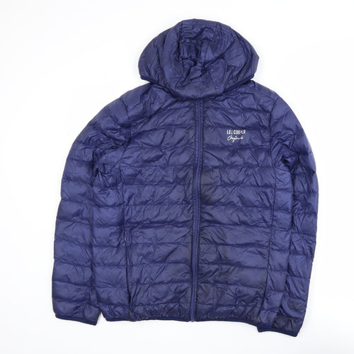 Lee Cooper Men's Blue Hooded Puffer Jacket Size S Polyester Down Filled
