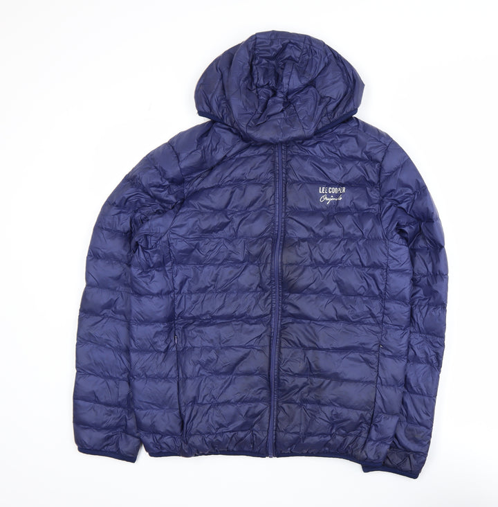Lee Cooper Men's Blue Hooded Puffer Jacket Size S Polyester Down Filled