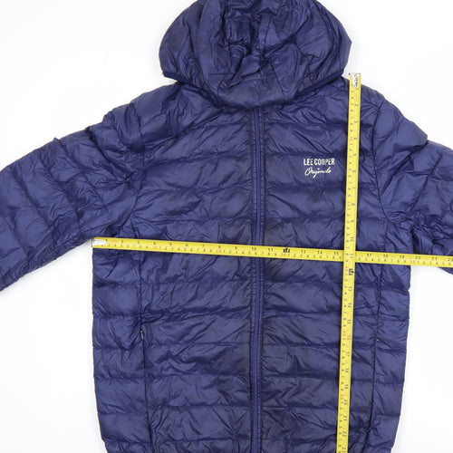 Lee Cooper Men's Blue Hooded Puffer Jacket Size S Polyester Down Filled