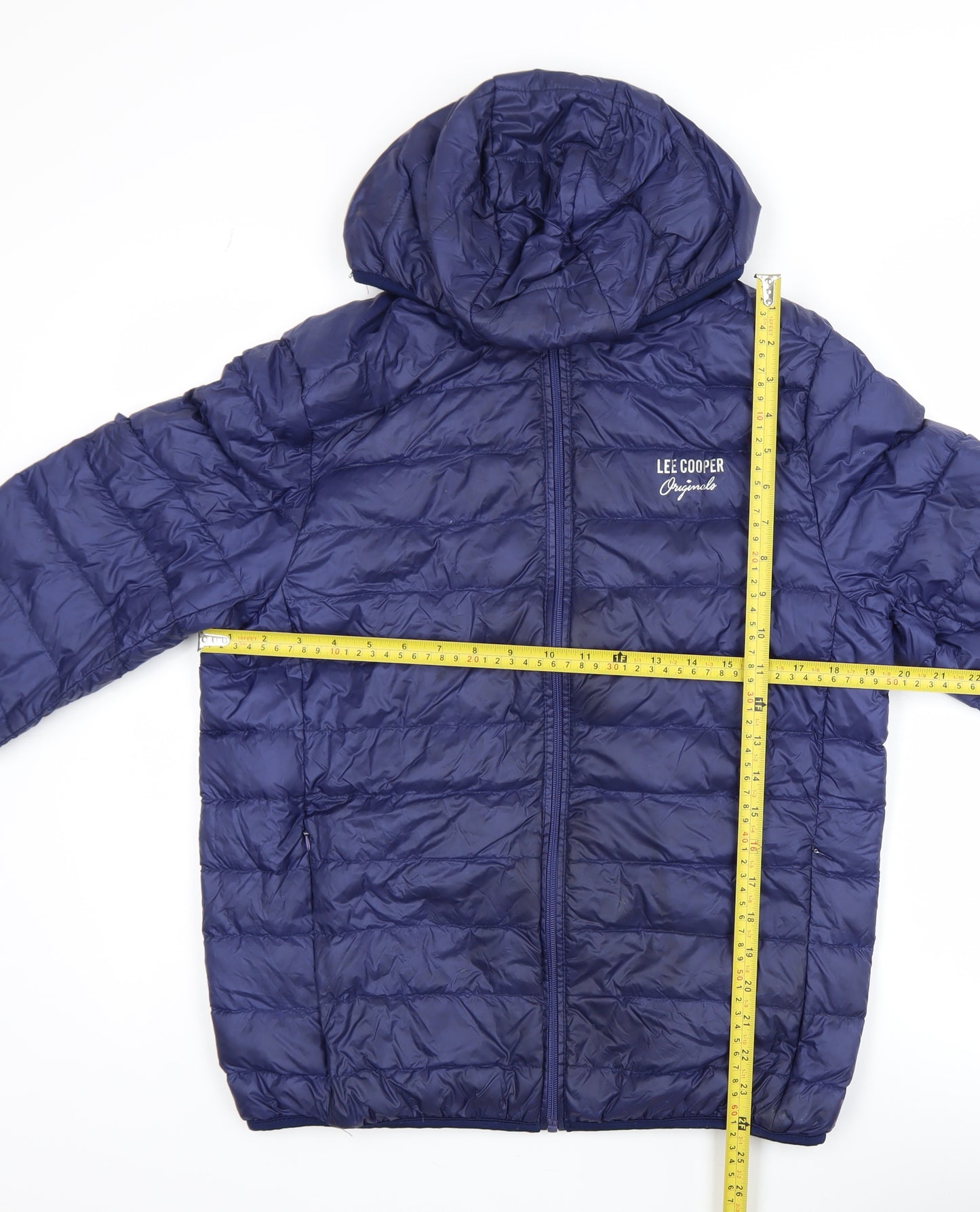 Lee Cooper Men's Blue Hooded Puffer Jacket Size S Polyester Down Filled