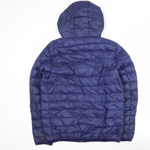 Lee Cooper Men's Blue Hooded Puffer Jacket Size S Polyester Down Filled