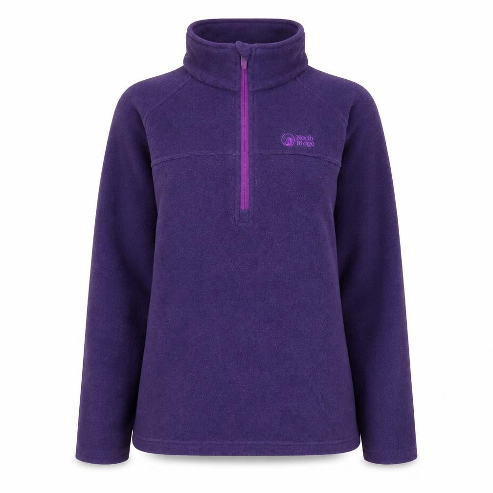 Front view of North Ridge women’s purple fleece 1/2 zip active jacket uk 12