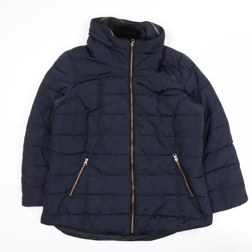 South Women's Blue Size 18 Puffer Jacket Mid-Length Polyester Coat