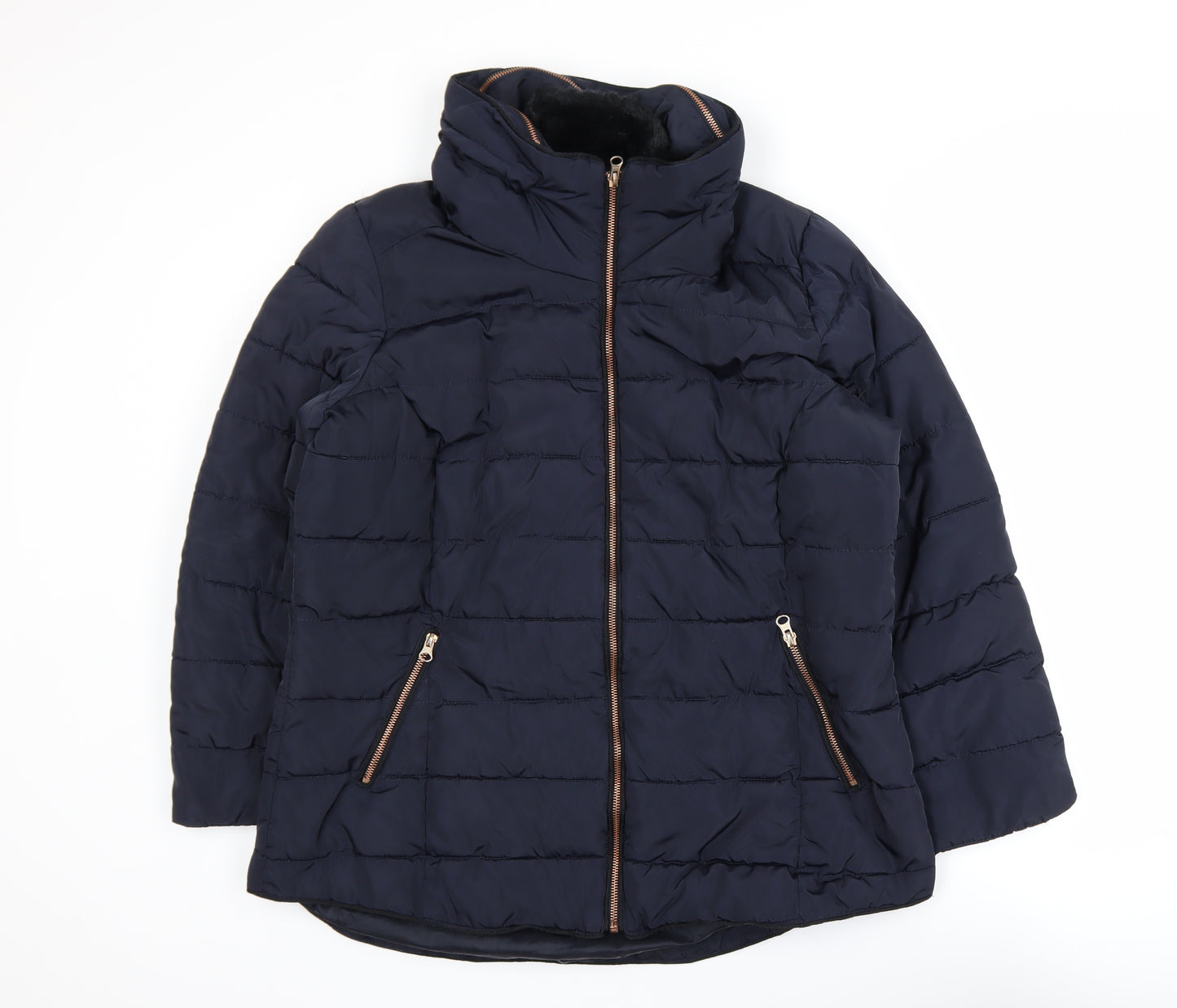 South Women's Blue Size 18 Puffer Jacket Mid-Length Polyester Coat