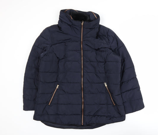 South Women's Blue Size 18 Puffer Jacket Mid-Length Polyester Coat