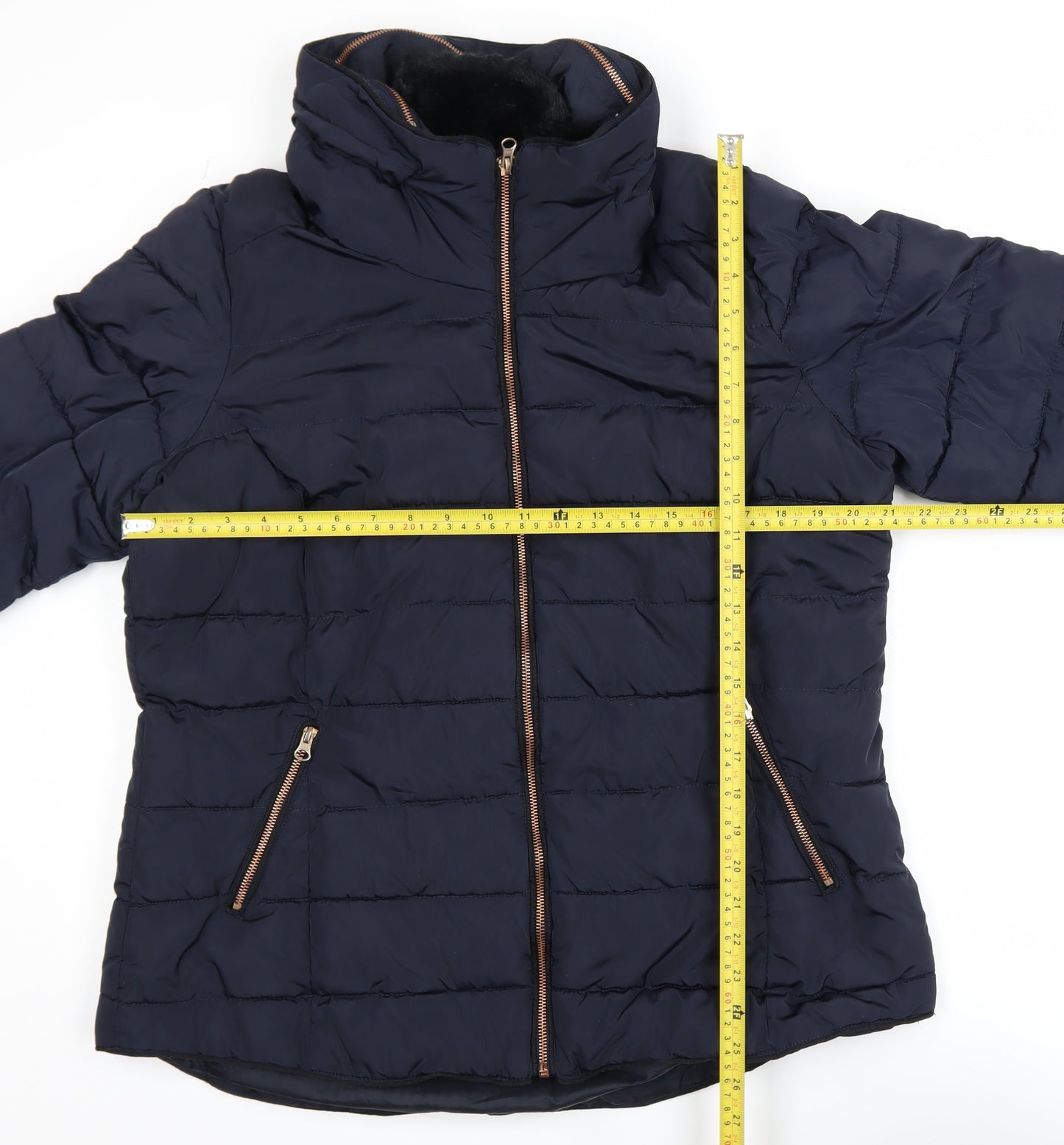 South Women's Blue Size 18 Puffer Jacket Mid-Length Polyester Coat