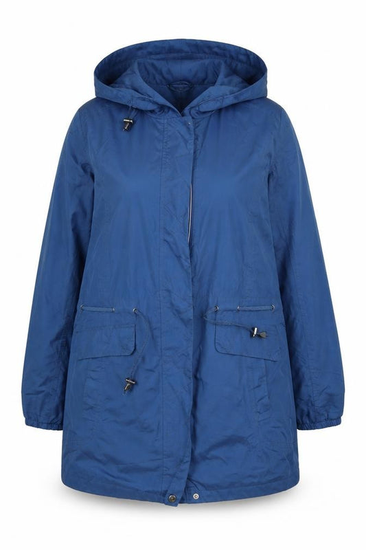 Front view of Bonmarché Women's Blue Hooded Parka Jacket, size 14
