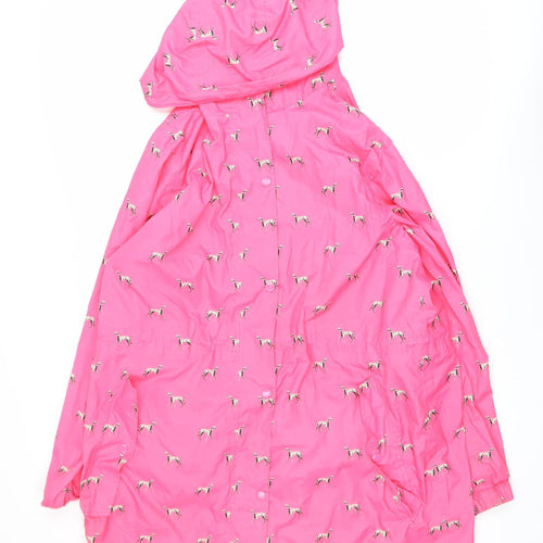 Joules Womens Pink Dog Print Hooded Waterproof Rain Coat Size 14