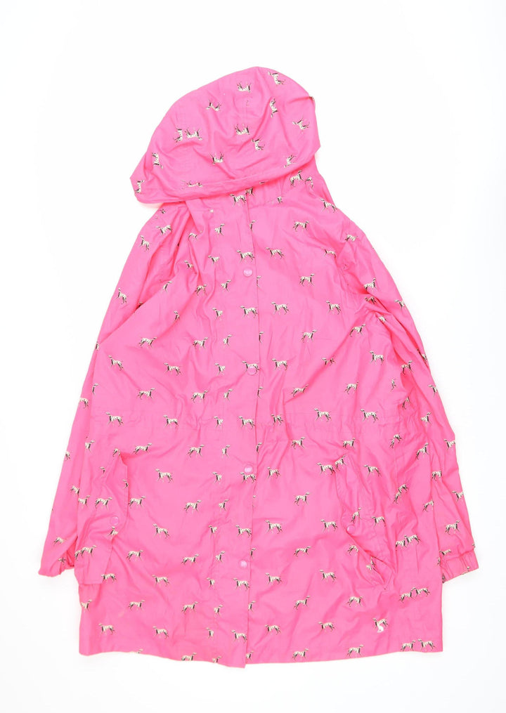 Joules Womens Pink Dog Print Hooded Waterproof Rain Coat Size 14