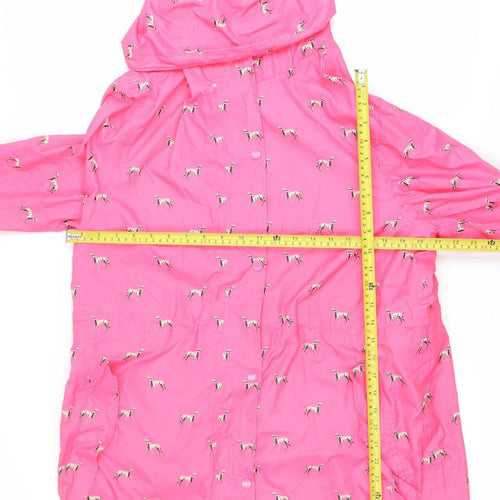 Joules Womens Pink Dog Print Hooded Waterproof Rain Coat Size 14