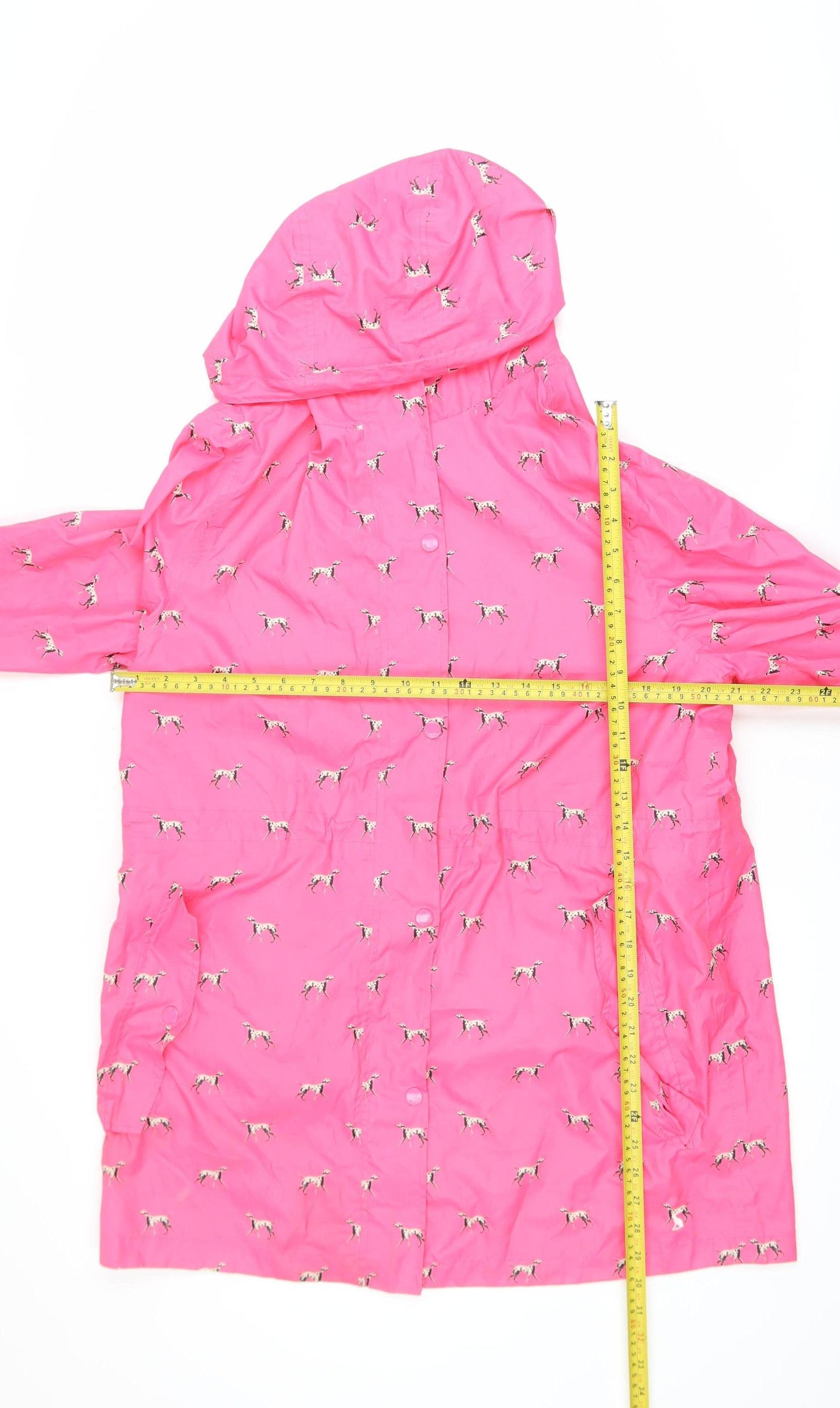 Joules Womens Pink Dog Print Hooded Waterproof Rain Coat Size 14