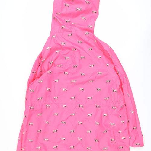 Joules Womens Pink Dog Print Hooded Waterproof Rain Coat Size 14