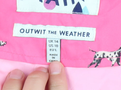 Joules Womens Pink Dog Print Hooded Waterproof Rain Coat Size 14